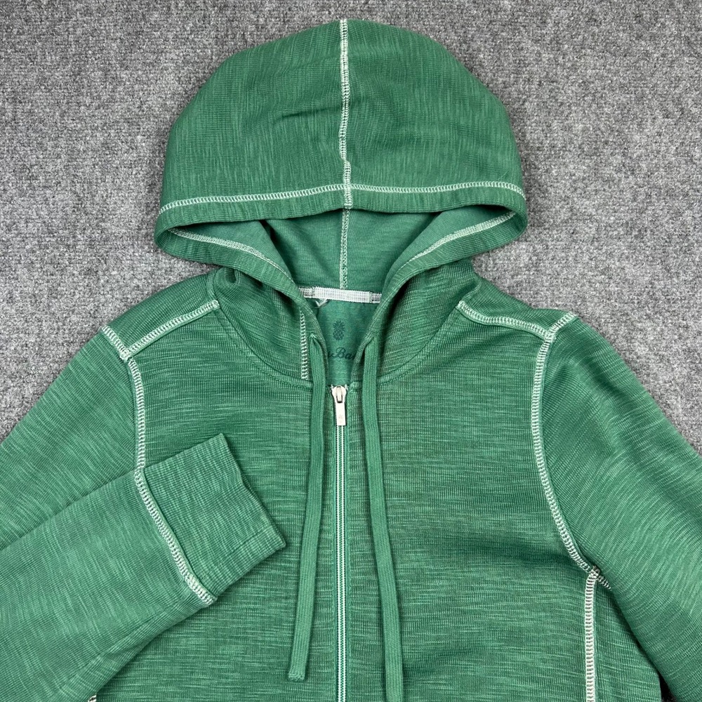 Tommy Bahama Tobago Bay Full Zip Hoodie Women M Green Contrast Stitch Sweatshirt